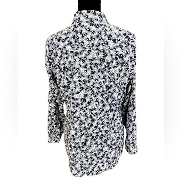 J Jill tab sleeved button front blue floral top, 100% cotton, size S - Picture 3 of 8